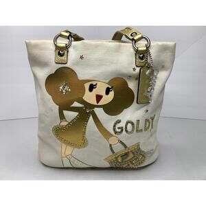 RARE Coach x Poppy Goldy Discontinued Canvas Satchel Tote P157